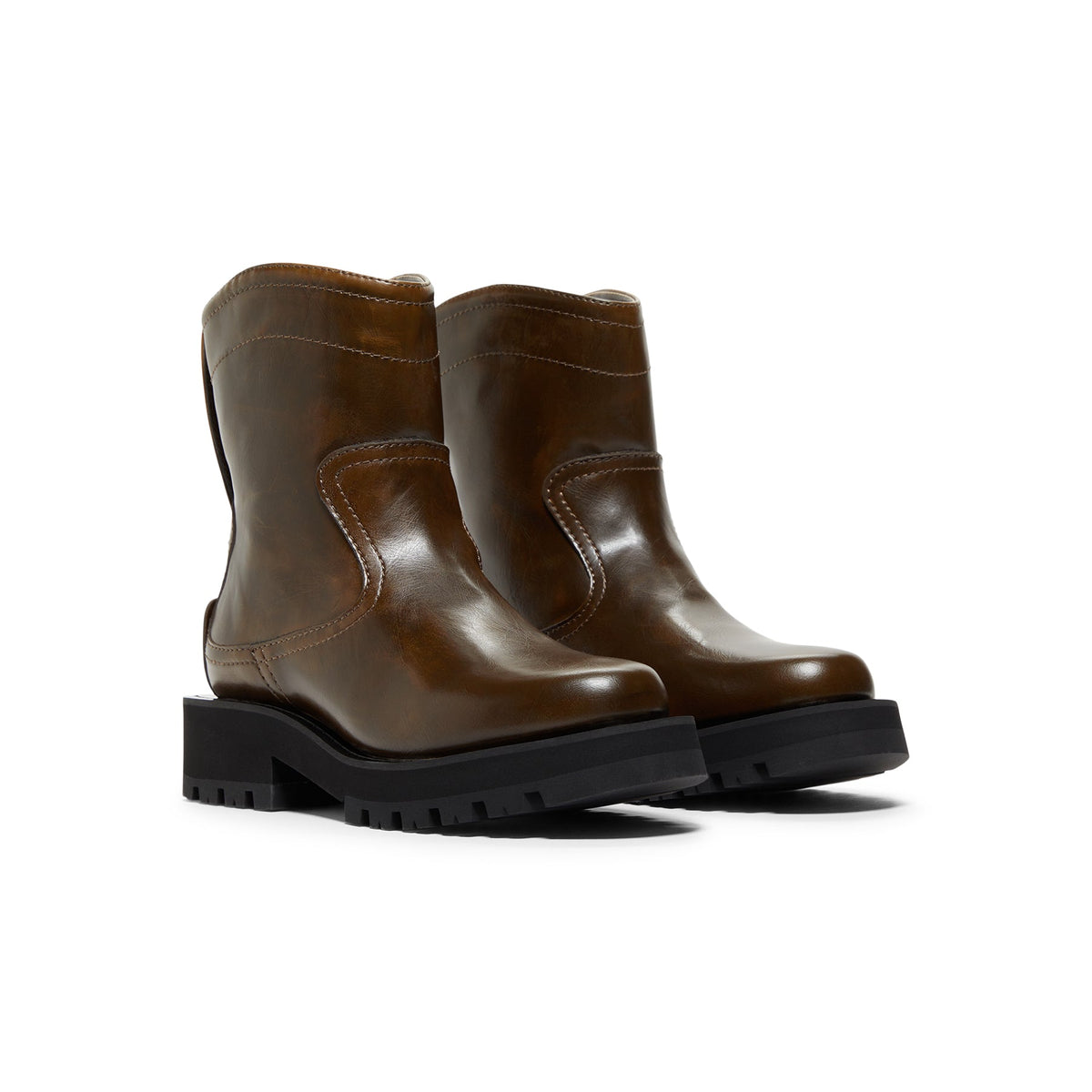GANNI Studs Low Boot Crinkle Oleatex (Dark olive)