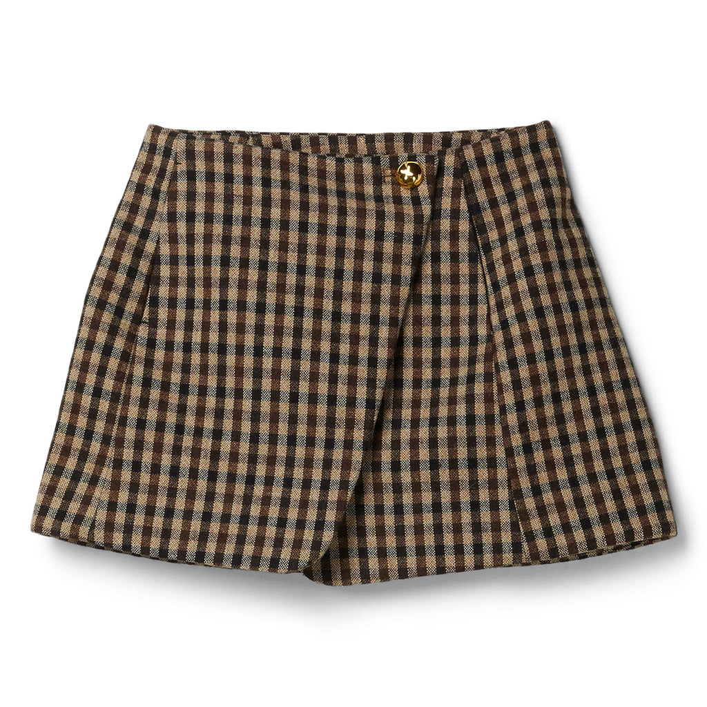 GANNI Check Wool Mix Skirt (Chicory Coffee)