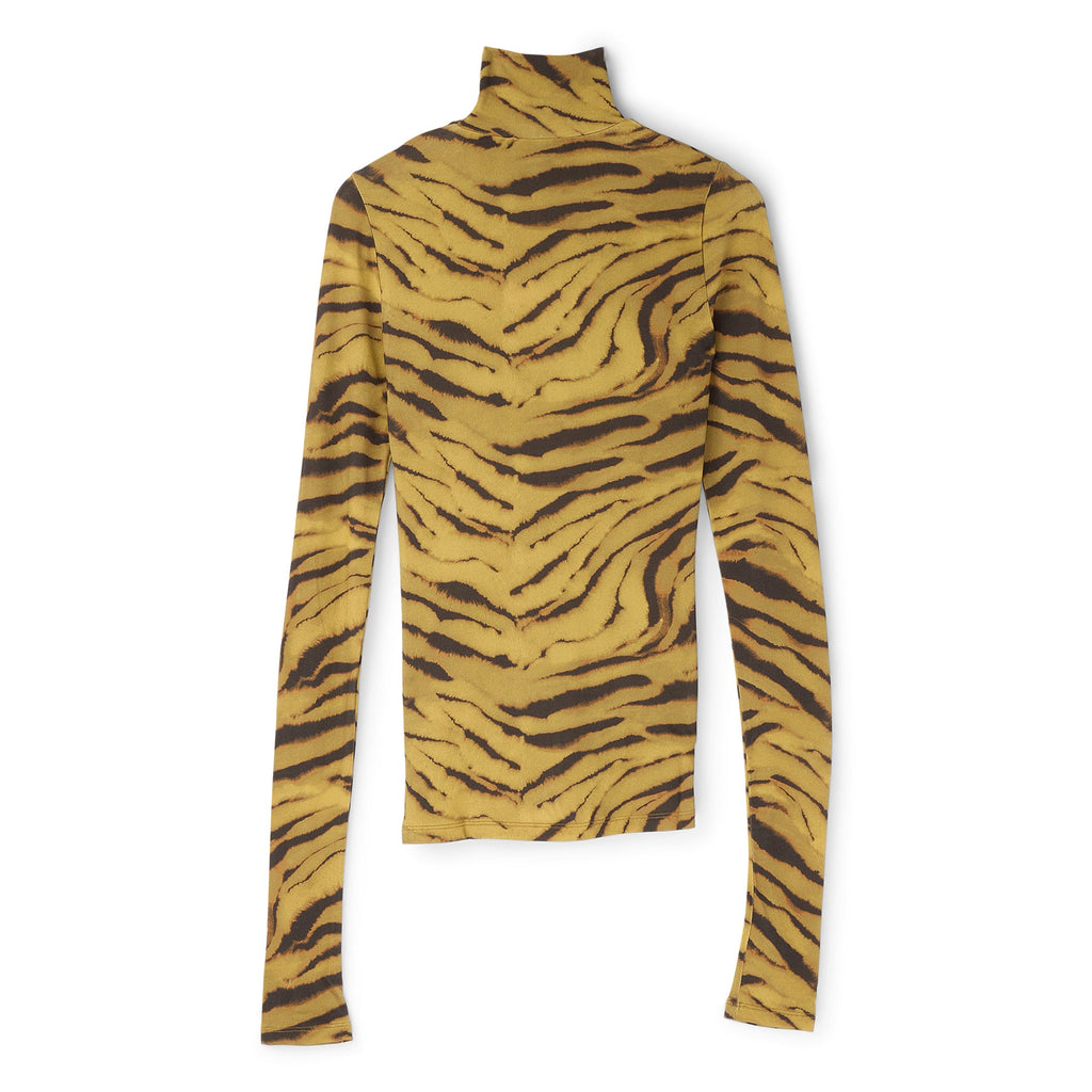GANNI Zebra Print Jersey Turtleneck (Khaki)