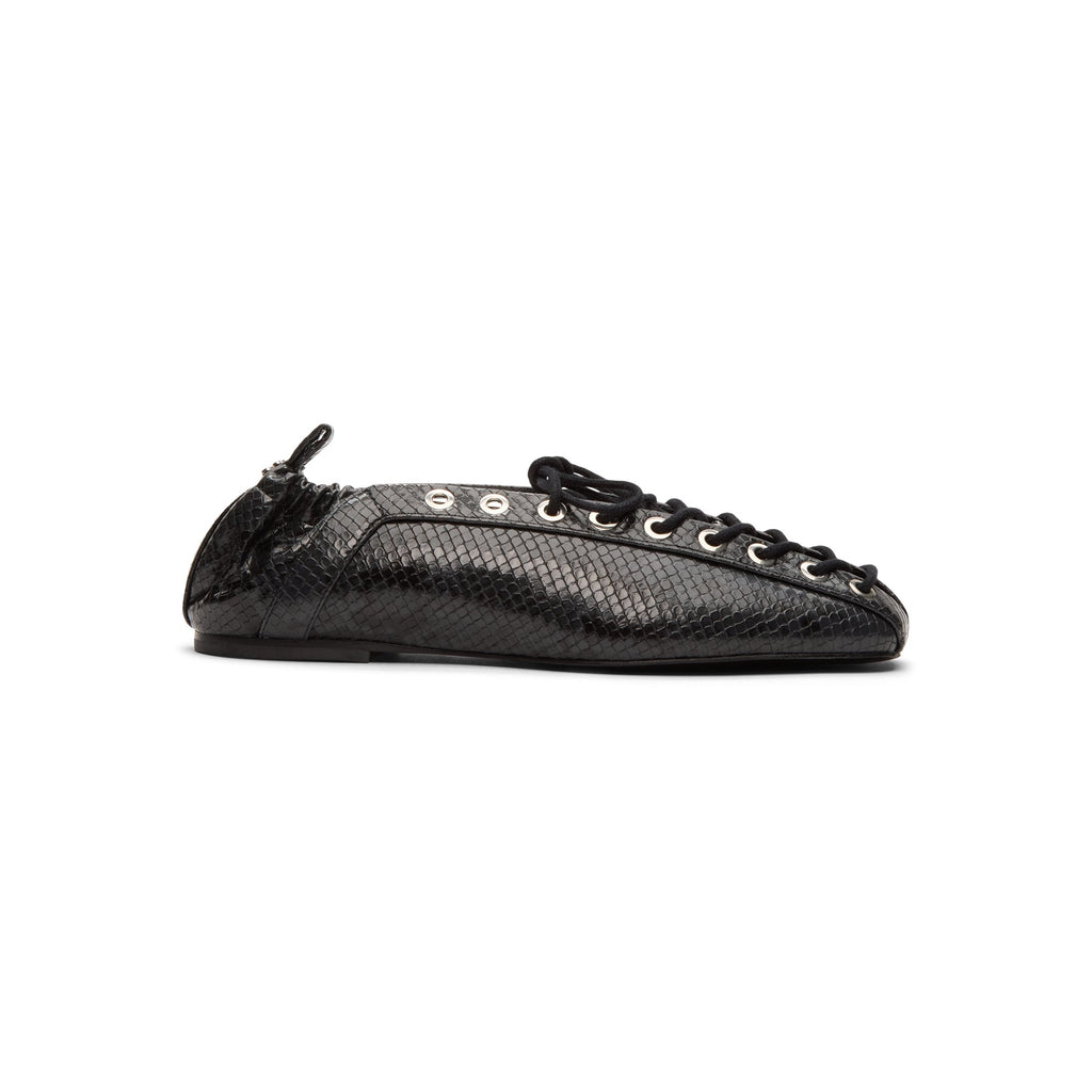 GANNI Lace-Up Ballerinas (Black Oyster)