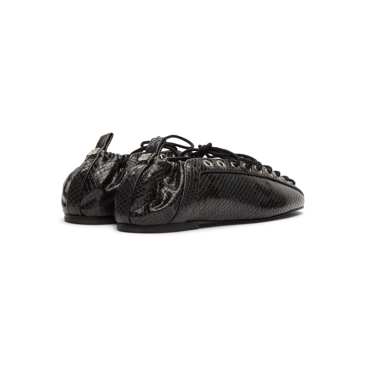 GANNI Lace-Up Ballerinas (Black Oyster)