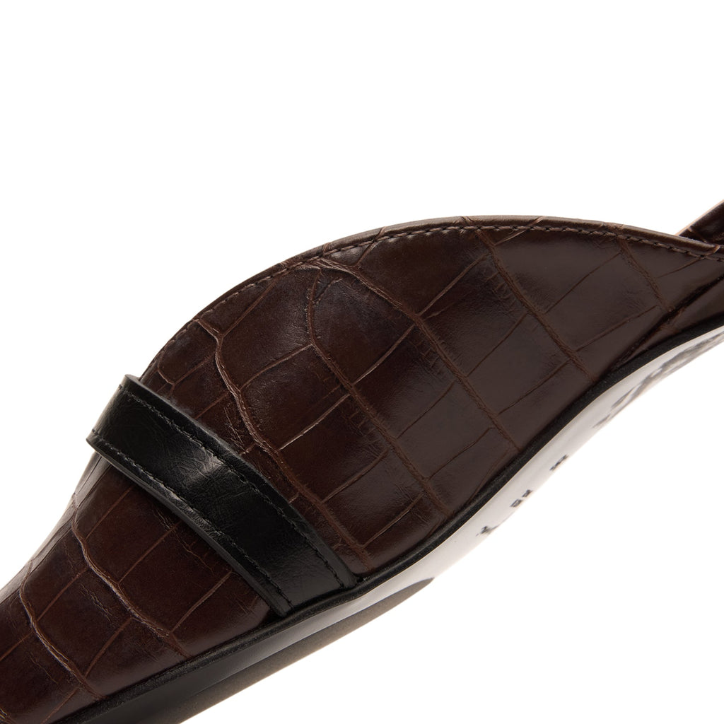 GANNI Sue Heeled Mules Croc Leather (Chocolate Fondant)