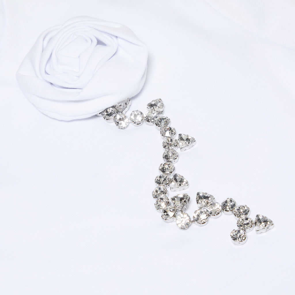 AREA Crystal Rosette Cropped T-Shirt (White)