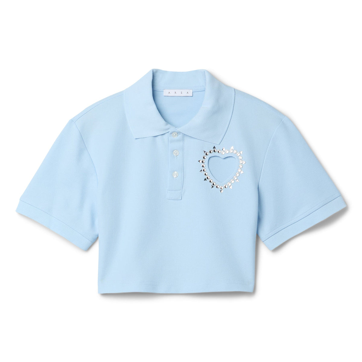 AREA Crystal Heart Cutout Cropped Polo (Baby Blue)