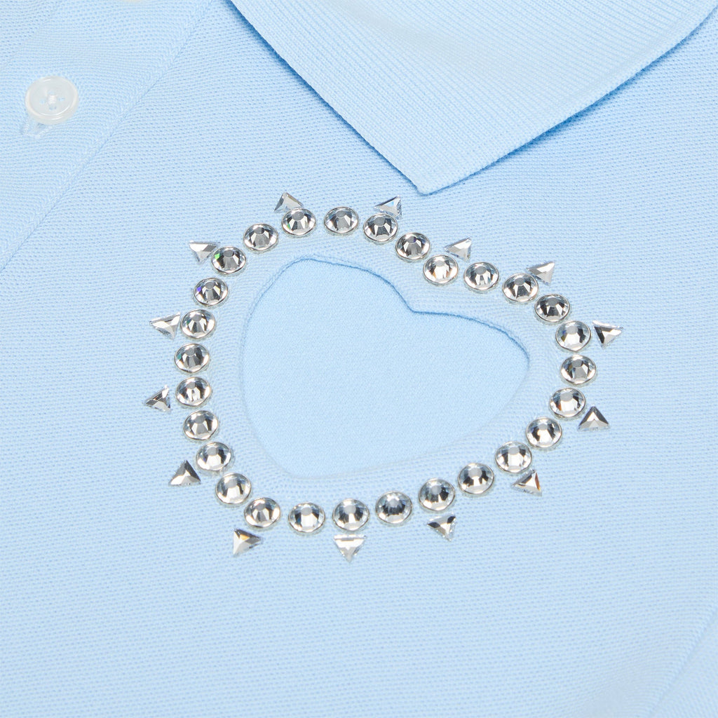 AREA Crystal Heart Cutout Cropped Polo (Baby Blue)