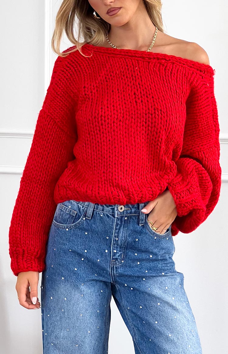 Holiday Red Tie Up Knit Cardigan