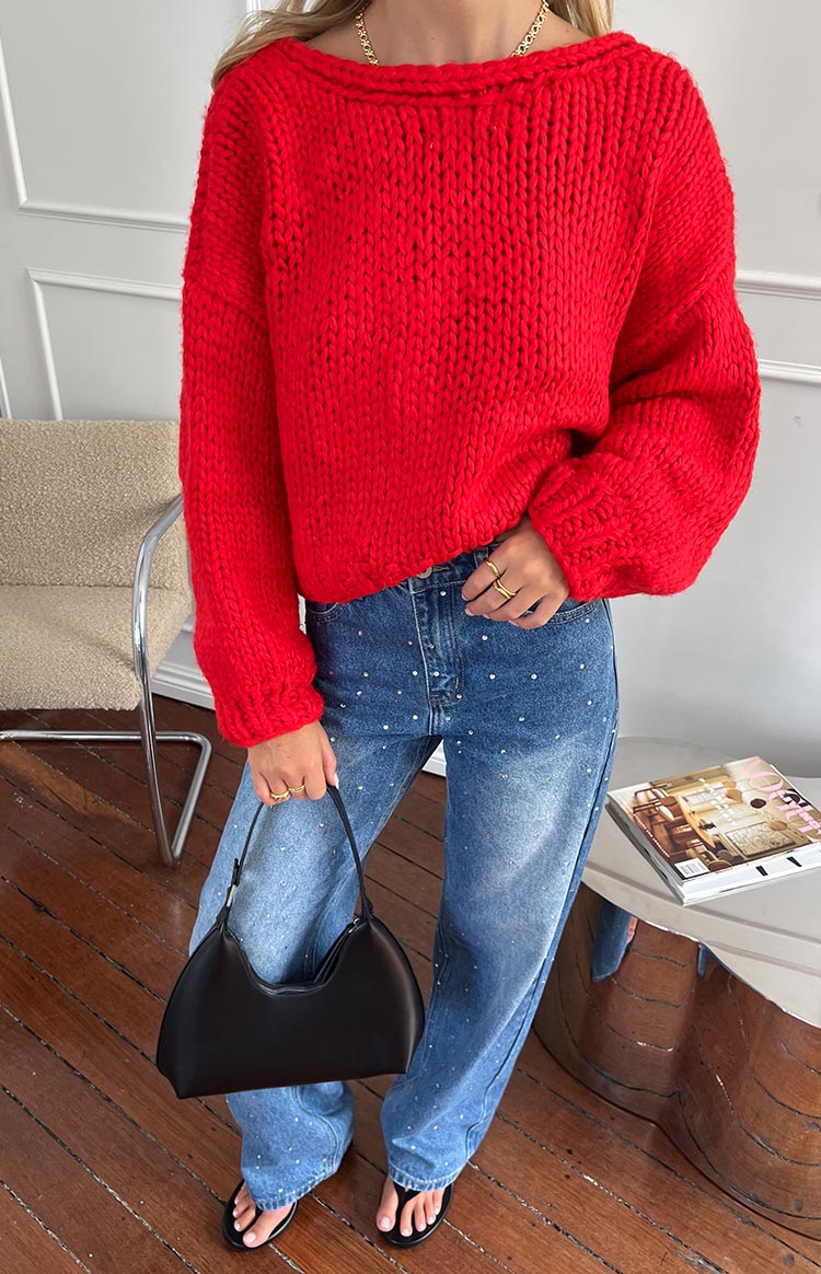 Holiday Red Tie Up Knit Cardigan