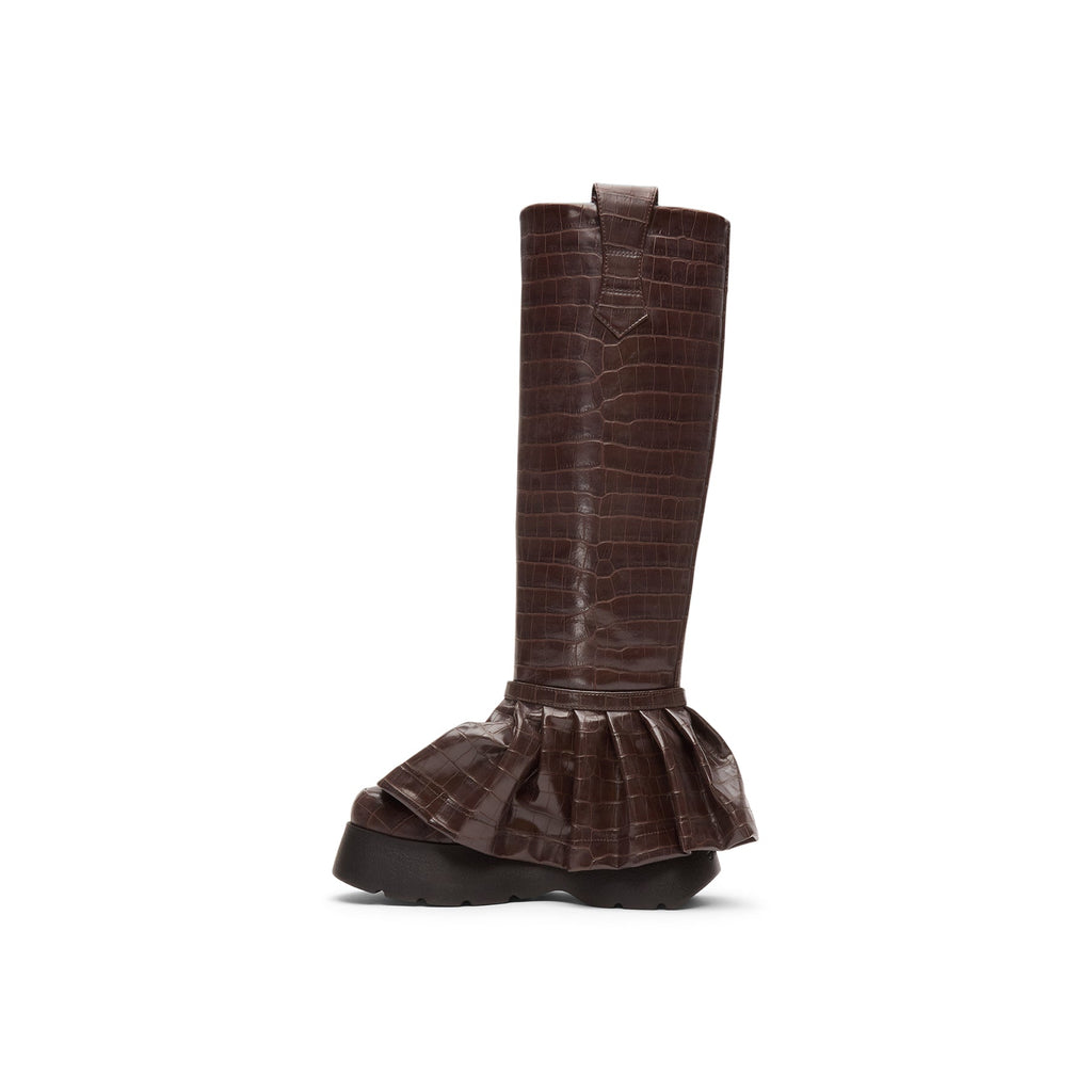 GANNI Kat Croc High Boot (Chocolate Fondant)