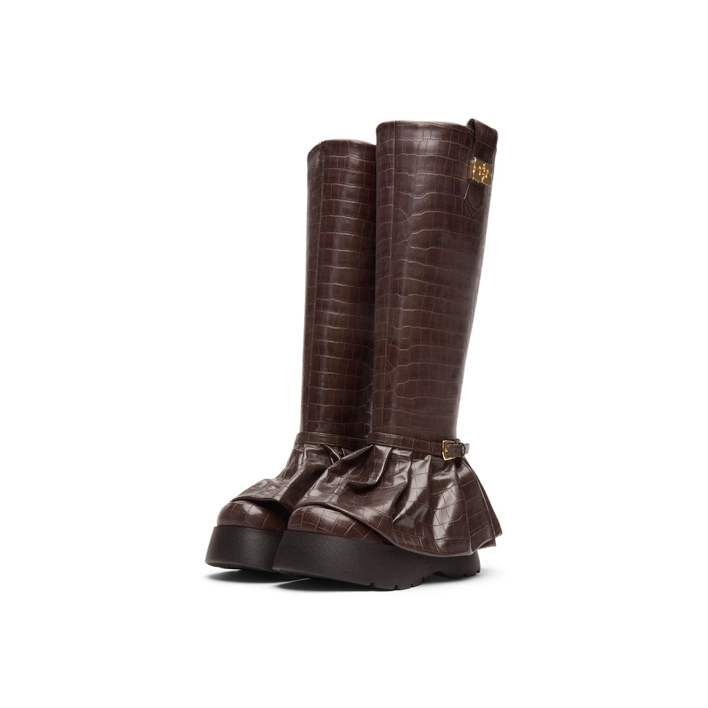GANNI Kat Croc High Boot (Chocolate Fondant)