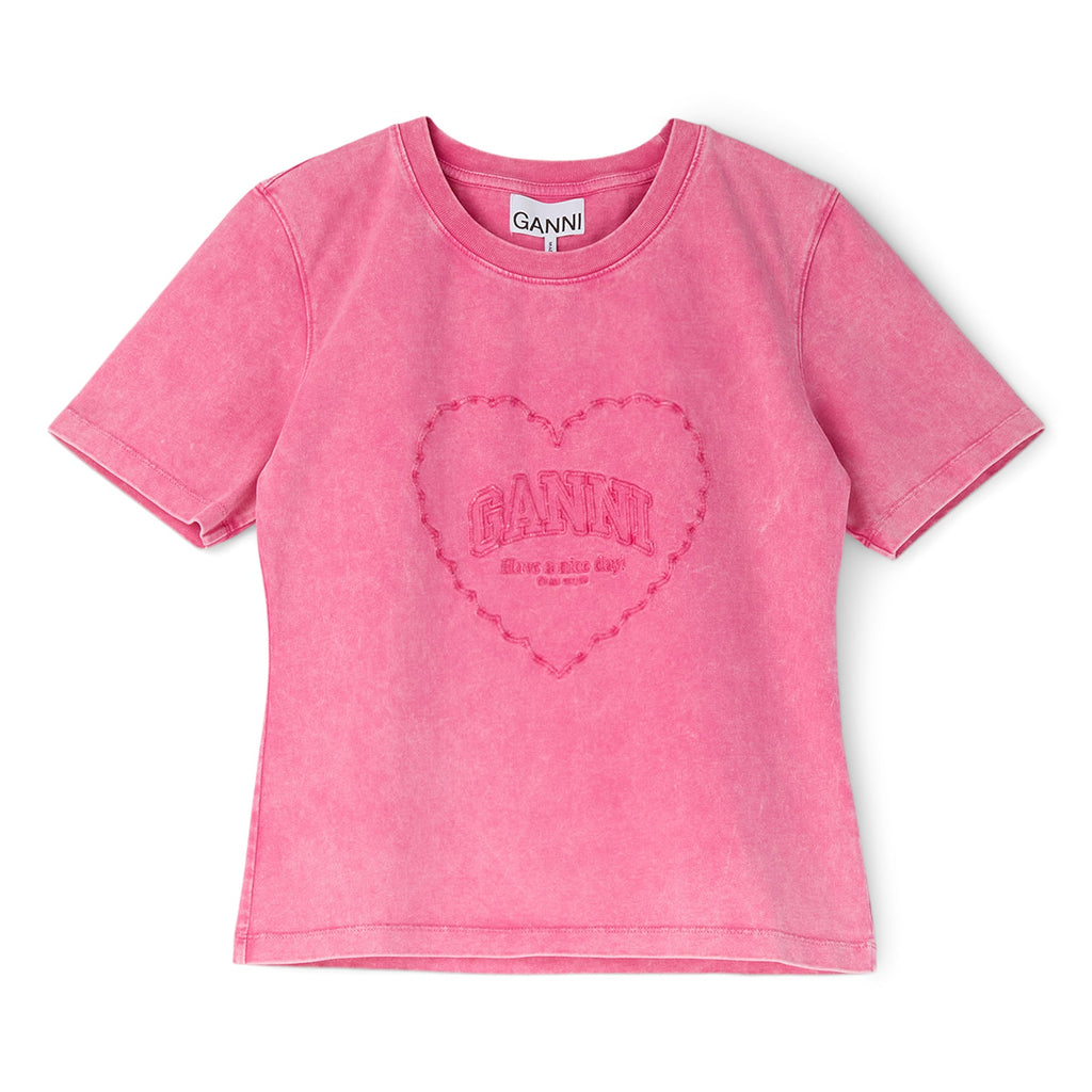GANNI Heavy Cotton Heart T-shirt (Hot Pink)