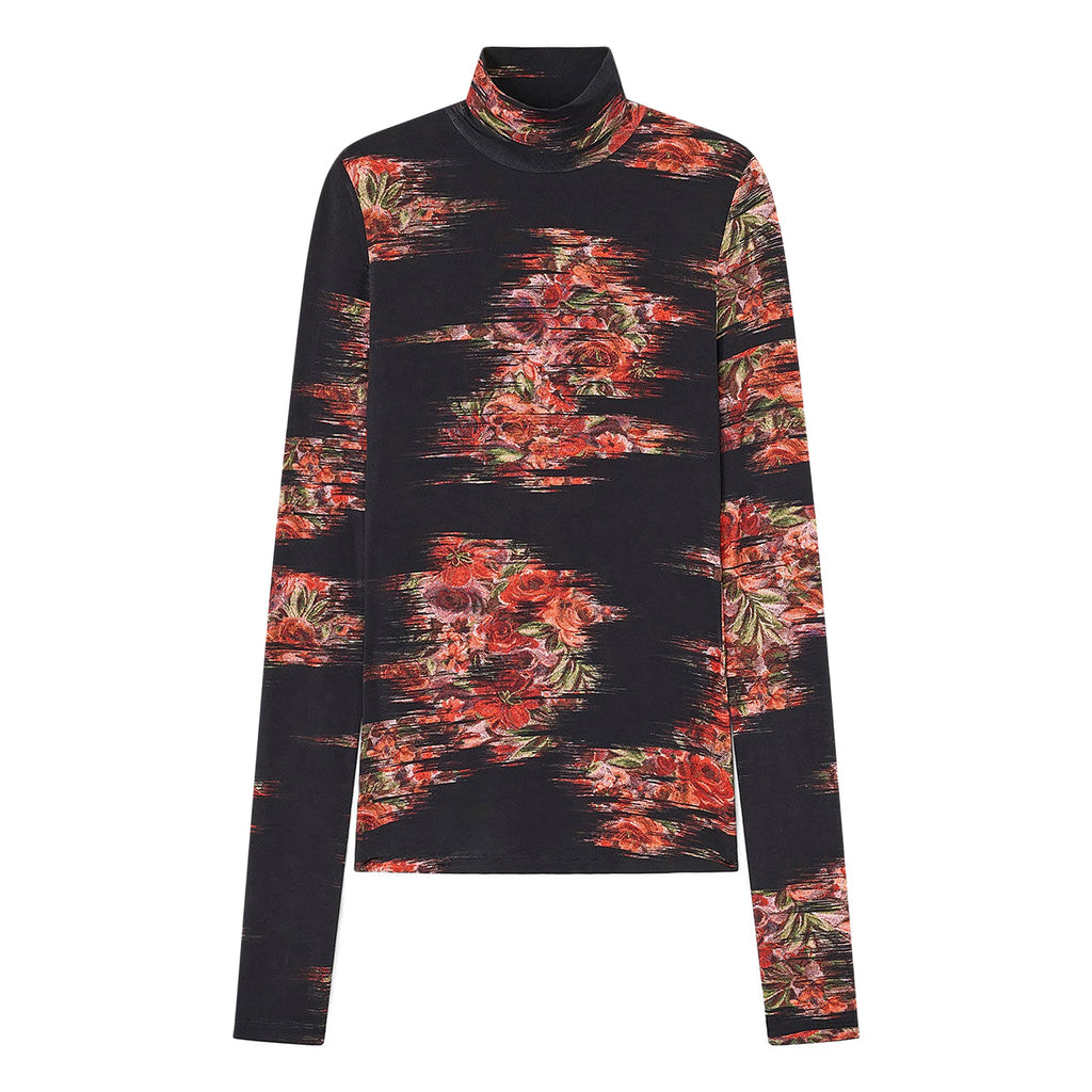 GANNI Floral Jersey Turtleneck (Black)