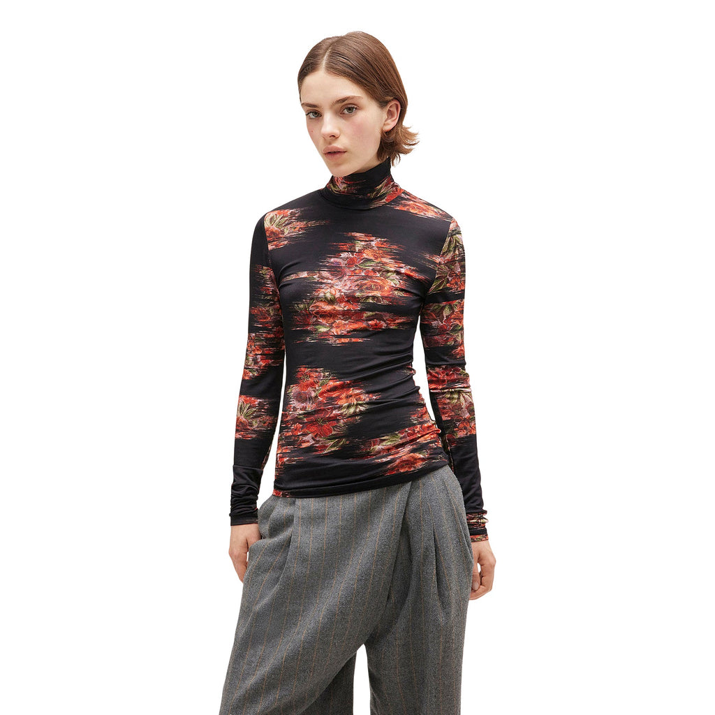 GANNI Floral Jersey Turtleneck (Black)