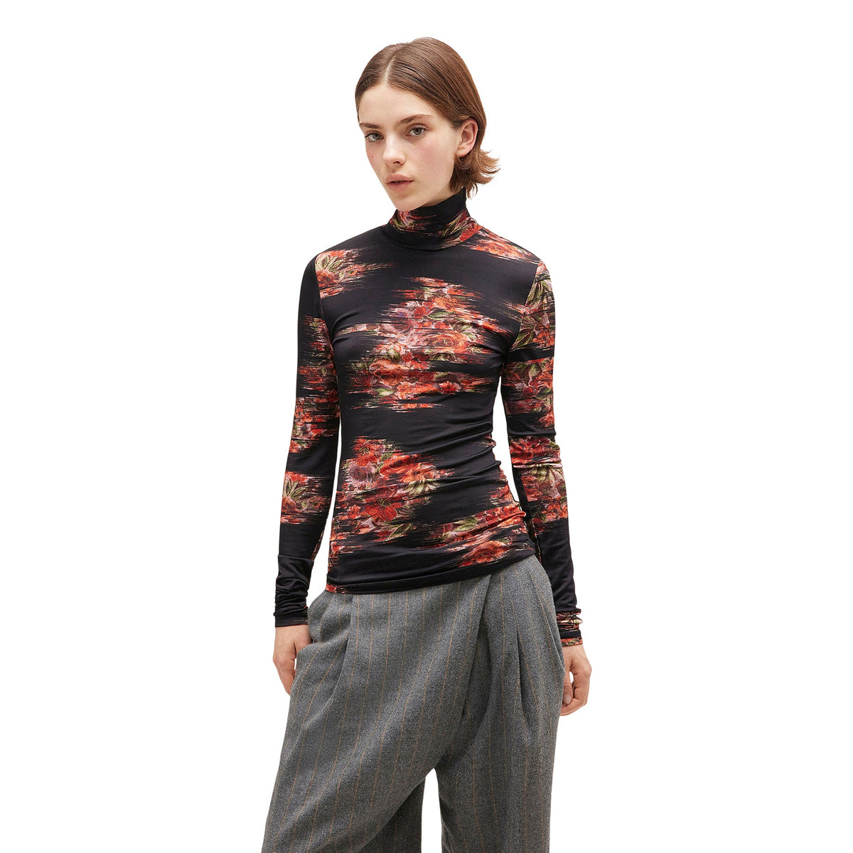 GANNI Floral Jersey Turtleneck (Black)