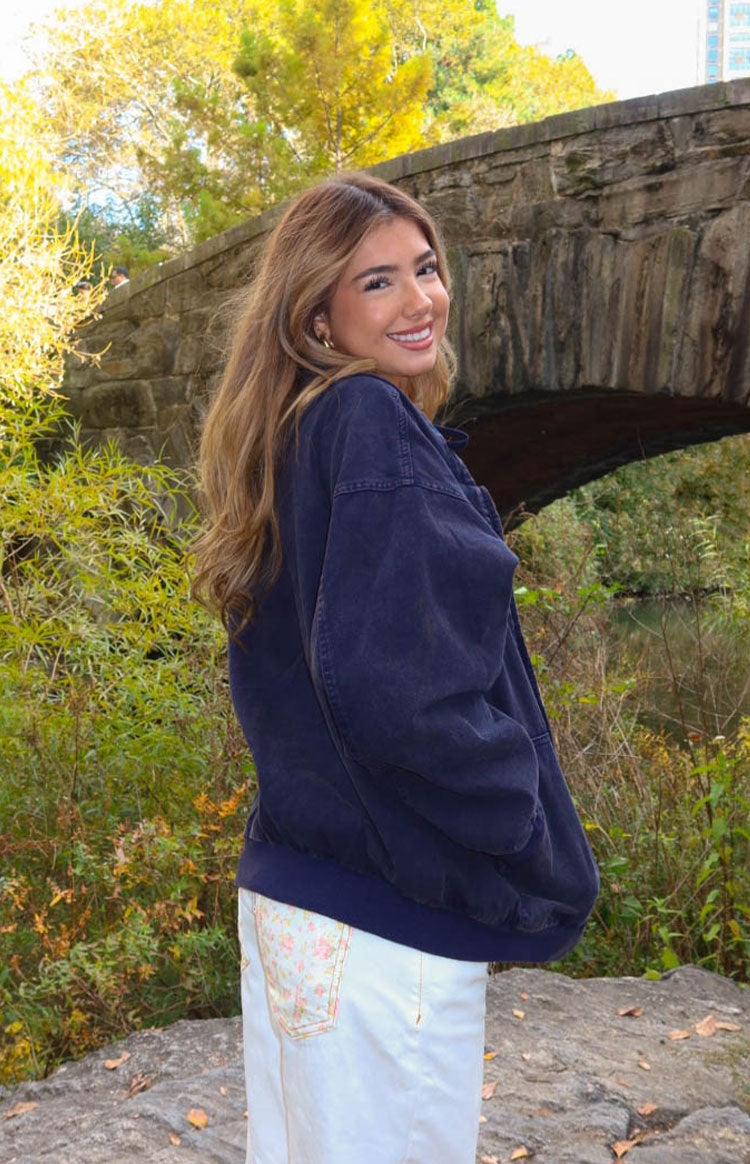 Tate Washed Navy Oversized Hooded Jacket